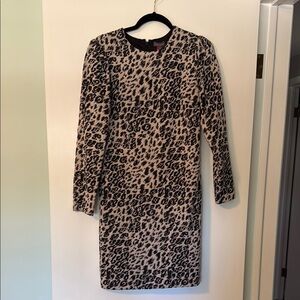 Vince Camuto Black and Tan Sheath Dress Long Sleeve Crew Neck